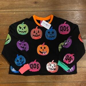 QUEEN OF SPARKLES Black Sweatshirt with Sequin Pumpkins